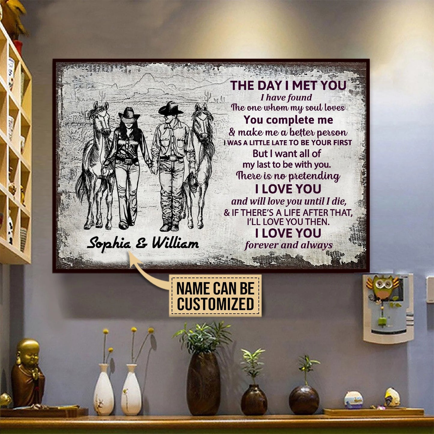 The Day I Met You Personalized Cowboy Couple Canvas / Poster - Custom Anniversary Gift for Husband or Wife