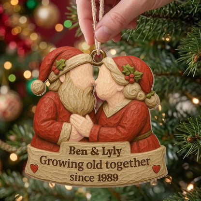 "Growing Old Together" Personalized Wood Ornament - Christmas Holiday Gift for Couples