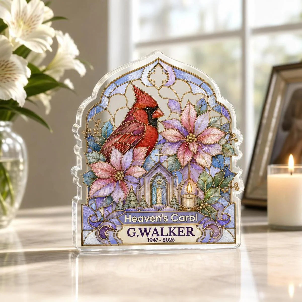 Noel Remembered In Light Personalized Memorial Acrylic Plaque - Family Christmas Tribute