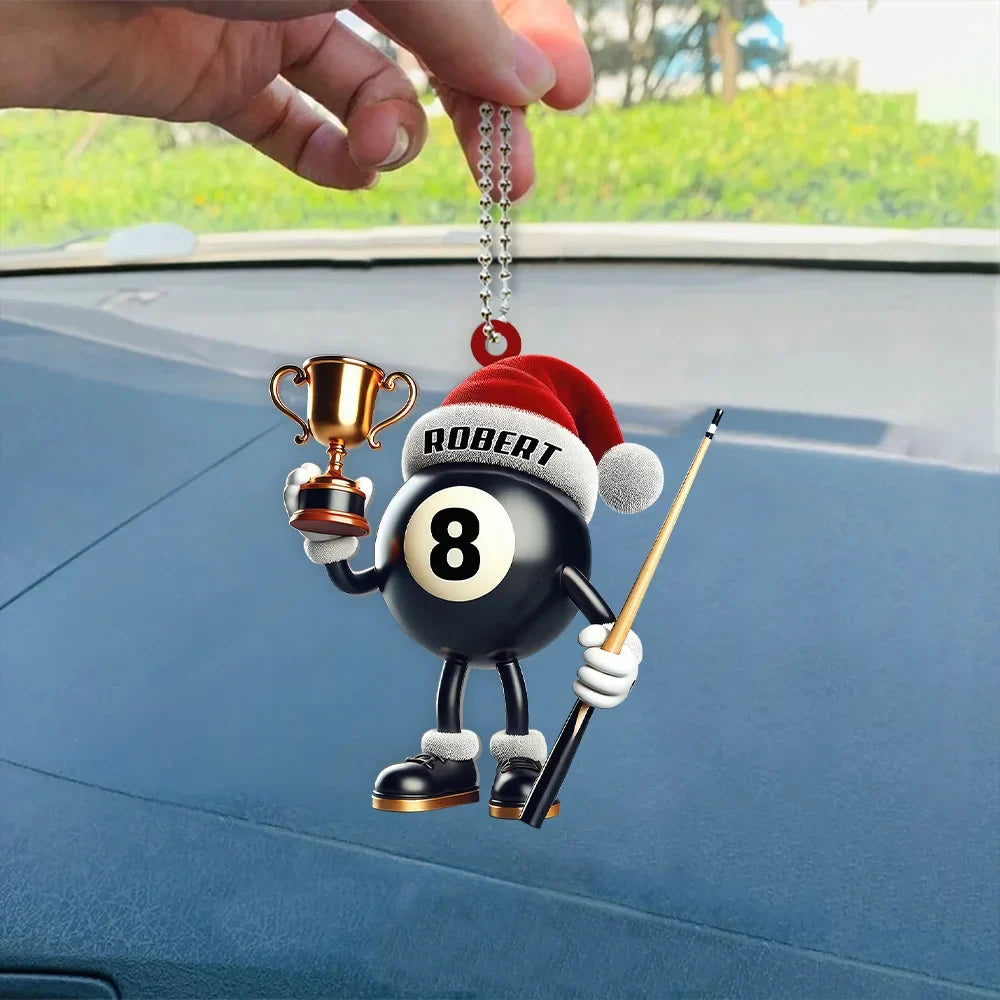Personalized Billiard Trophy Christmas Ornament - Custom Name Pool Player Keepsake Gift