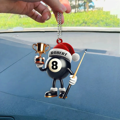 Personalized Billiard Trophy Christmas Ornament - Custom Name Pool Player Keepsake Gift