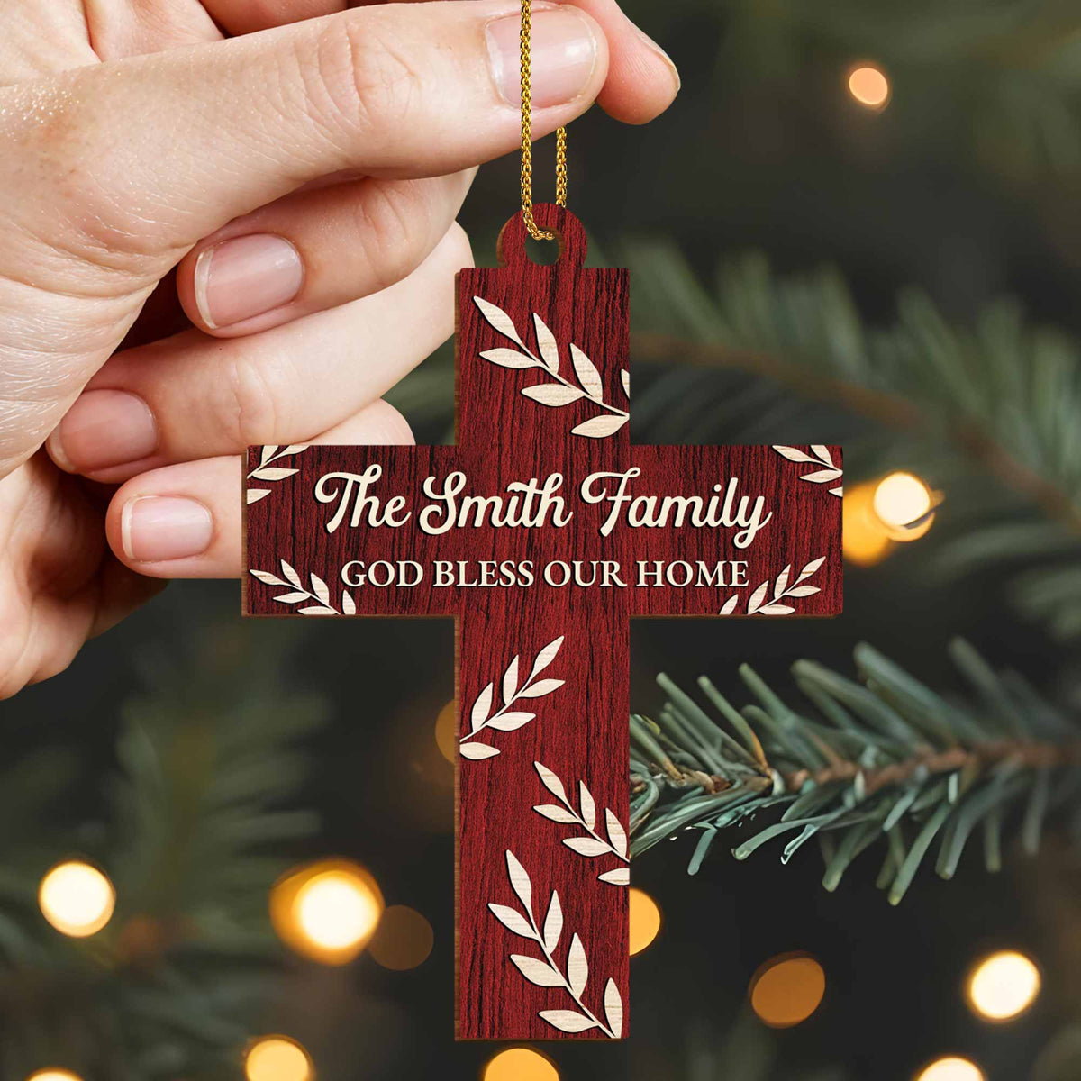 God Bless Our Home, Wooden Cross With Leaves