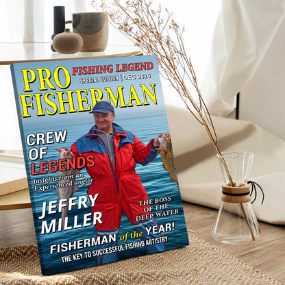 Canvas / Poster material and size view - Personalized Fishing Magazine Cover