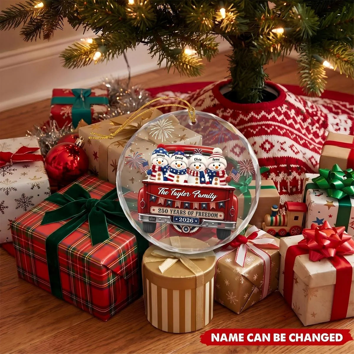 250 Years of Freedom Personalized Circle Glass Ornament - Patriotic Christmas Gift for Family