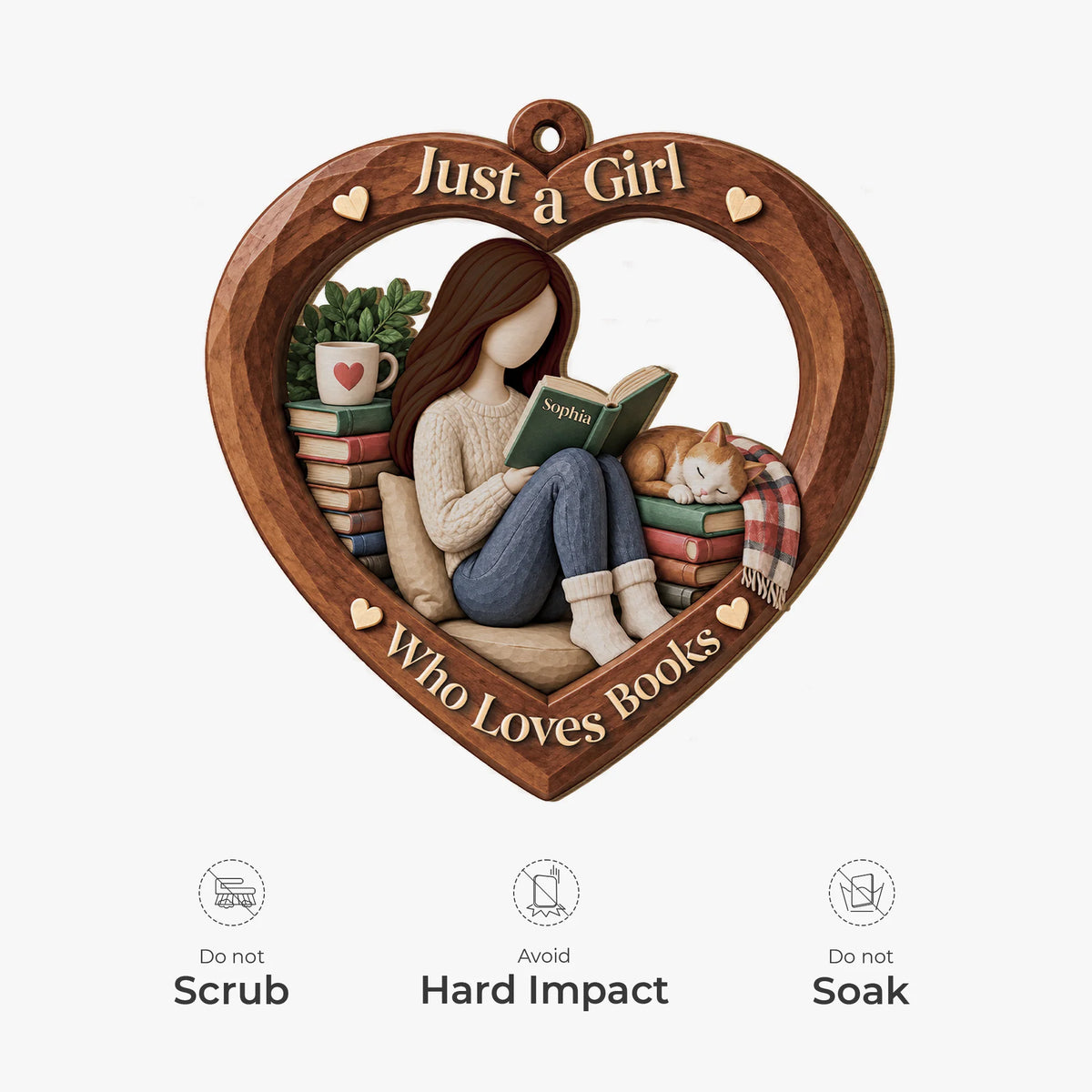 Just A Girl Who Loves Books Personalized Wooden Ornament - Custom Christmas Keepsake Gift for Book Lovers
