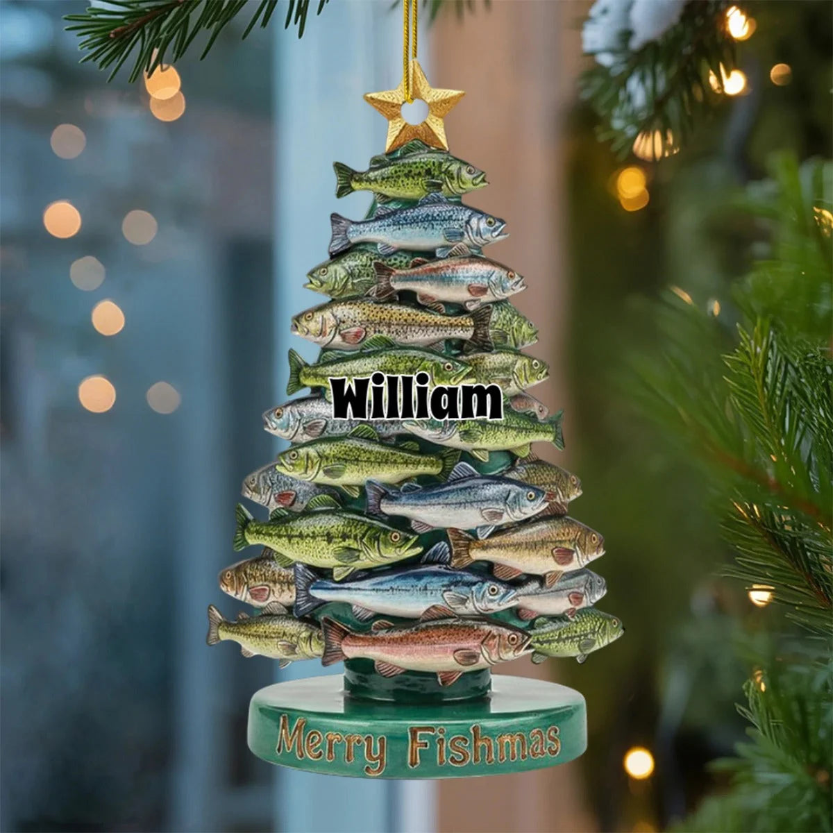 Merry Fishmas – Personalized Acrylic Ornament for Dad Fisherman, Christmas Gift