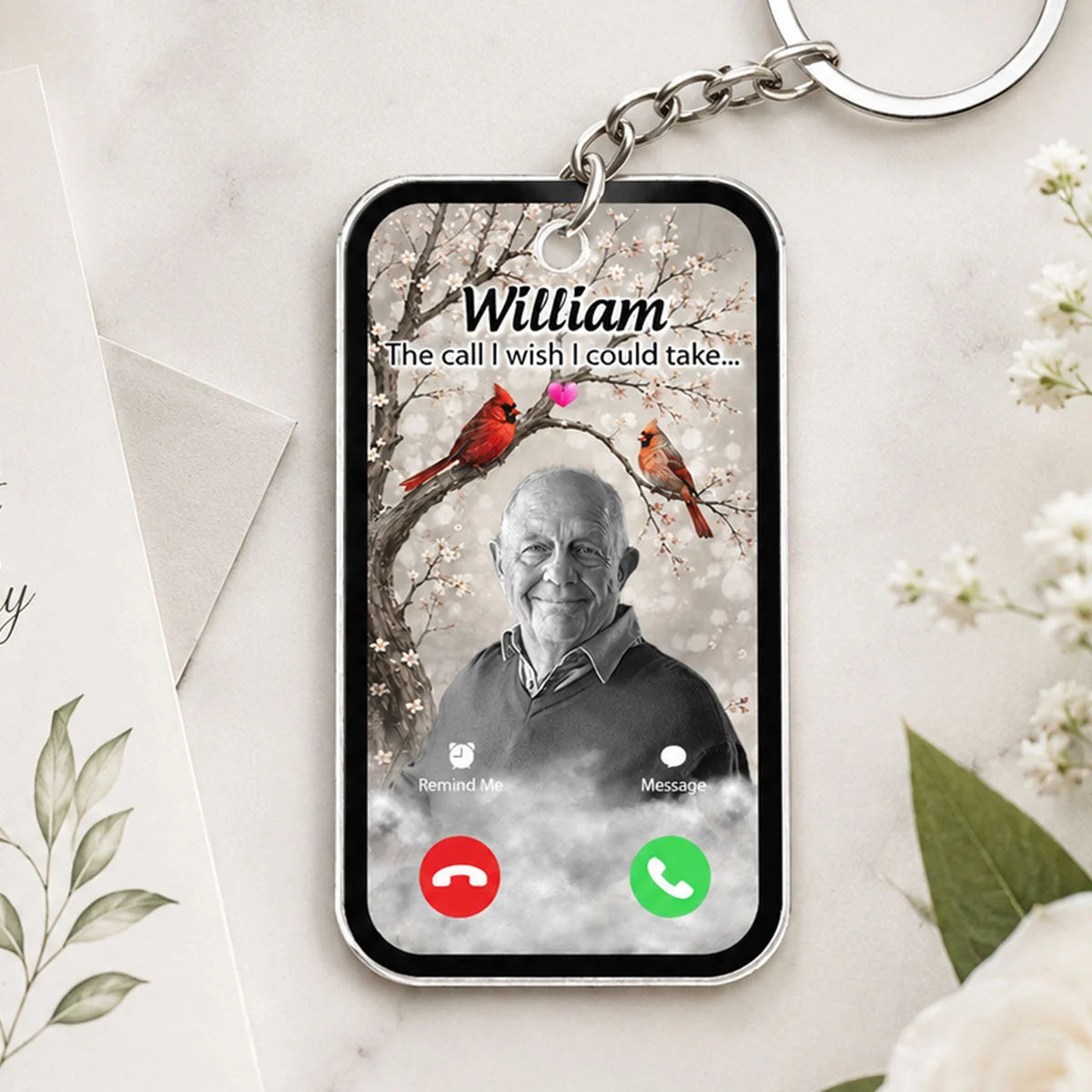 "The Call I Wish I Could Take" Personalized Memorial Keychain - Custom Photo Cardinal Sympathy Gift