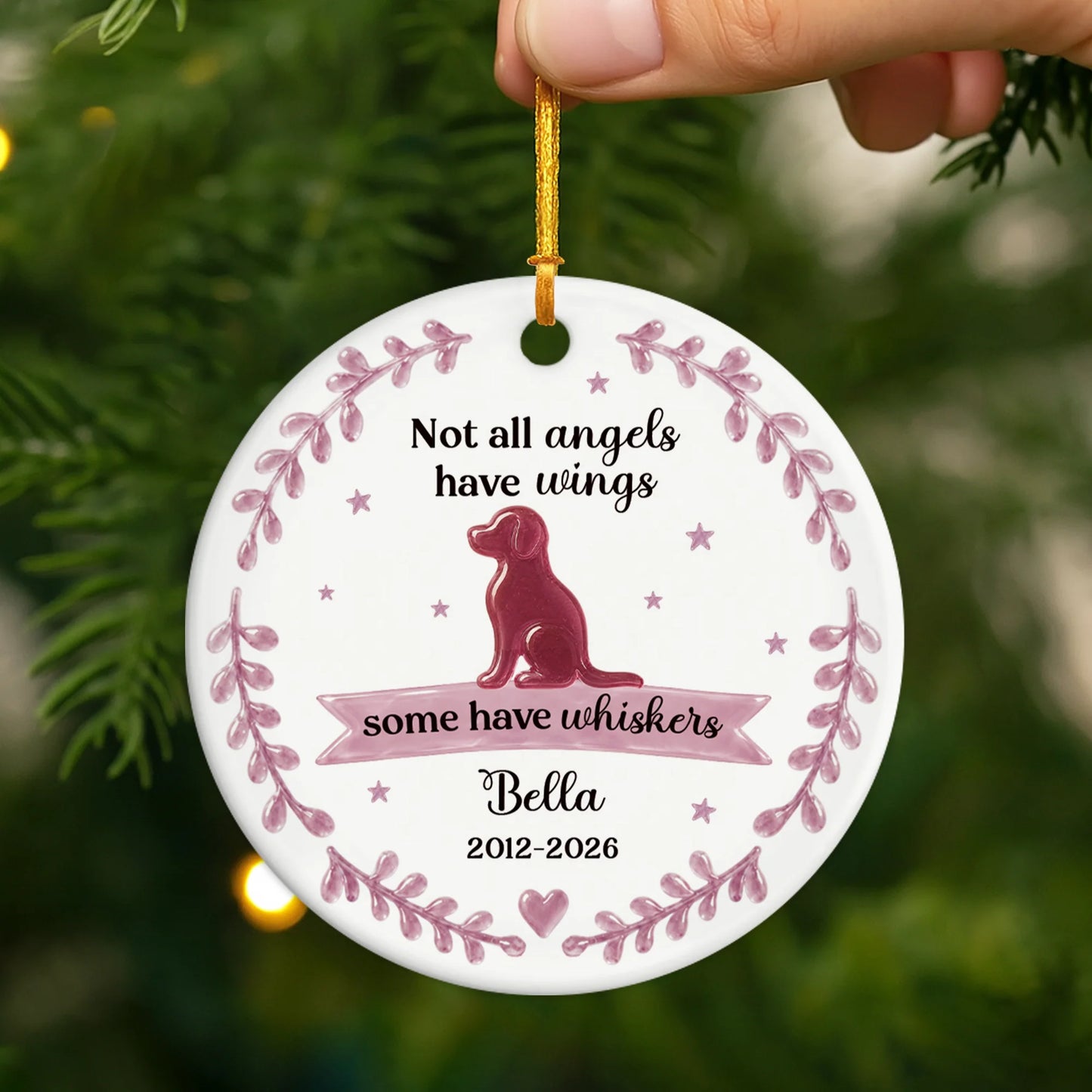 "Not All Angels Have Wings" Personalized Pet Memorial Ceramic Ornament - Custom Remembrance Keepsake