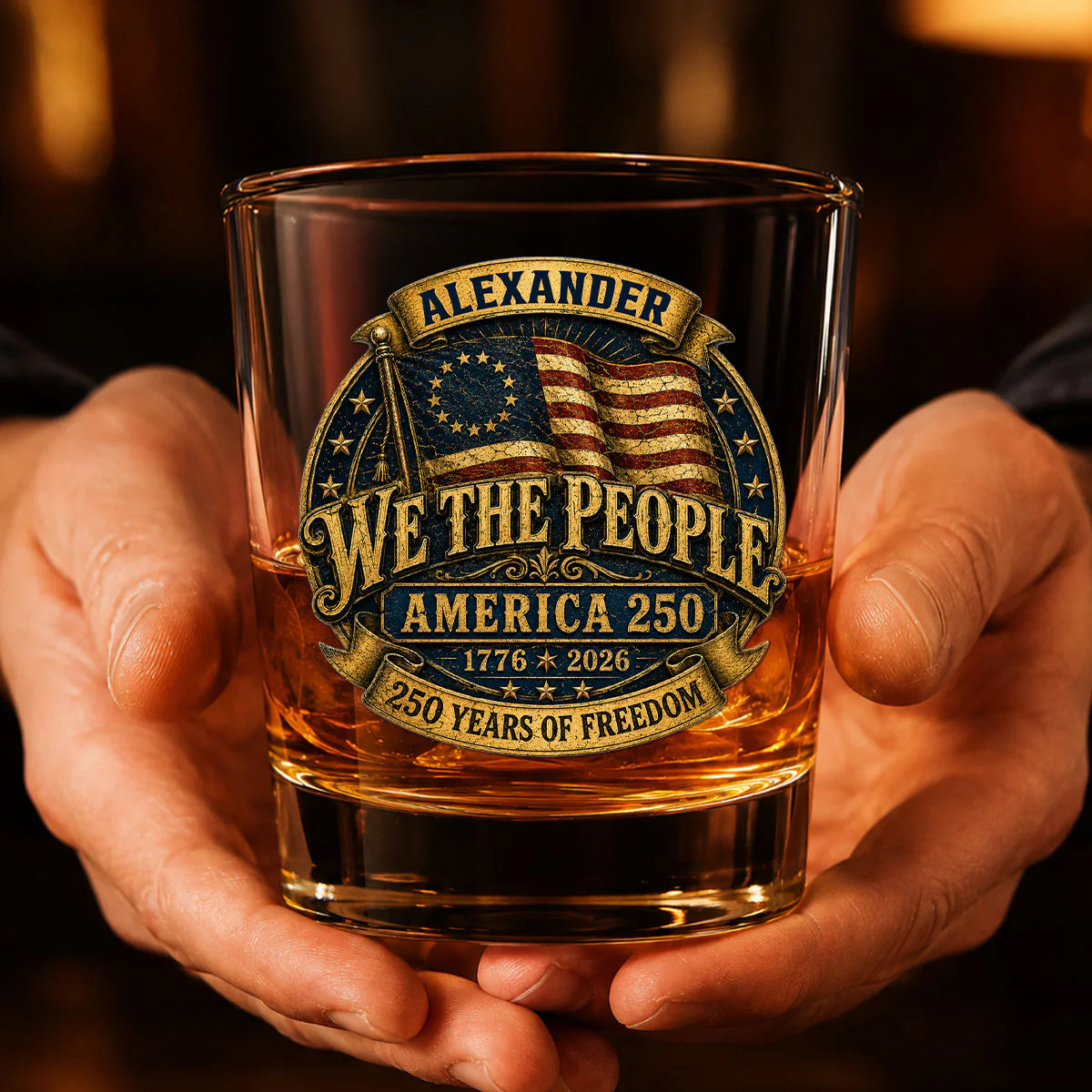 Custom America 250 Personalized Whisky Glass personalization view for Dad