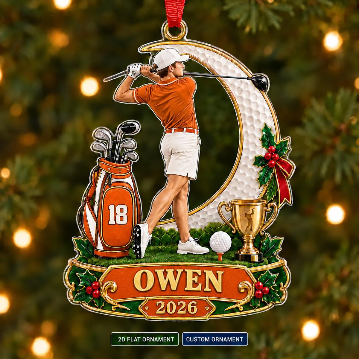 Custom Male Golfer Christmas Ornament - Personalized Acrylic Keepsake Gift