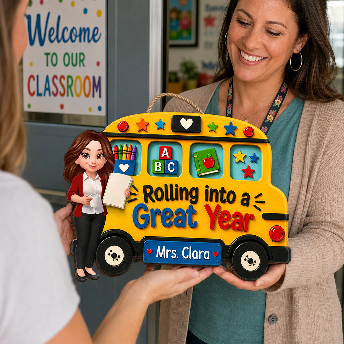 Wood Sign material and size view - Personalized Teacher Wood Sign
