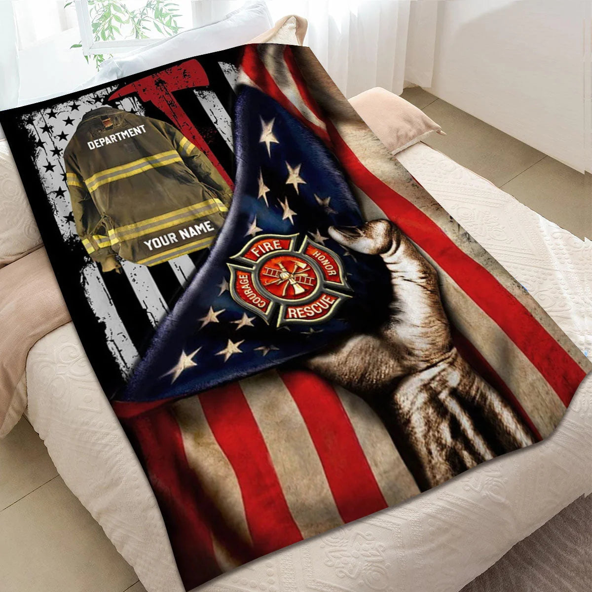 Firefighter Armor Courage Honor Personalized Blanket - Custom Name Keepsake Gift for Fireman