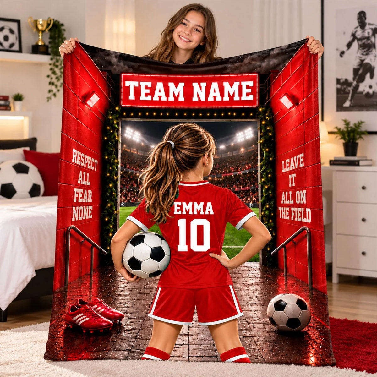 Personalized Soccer Blanket, Custom Soccer Player Blanket with Name & Number, Soccer Mom Gift, Sports Boys & Girl Na02 Hv01