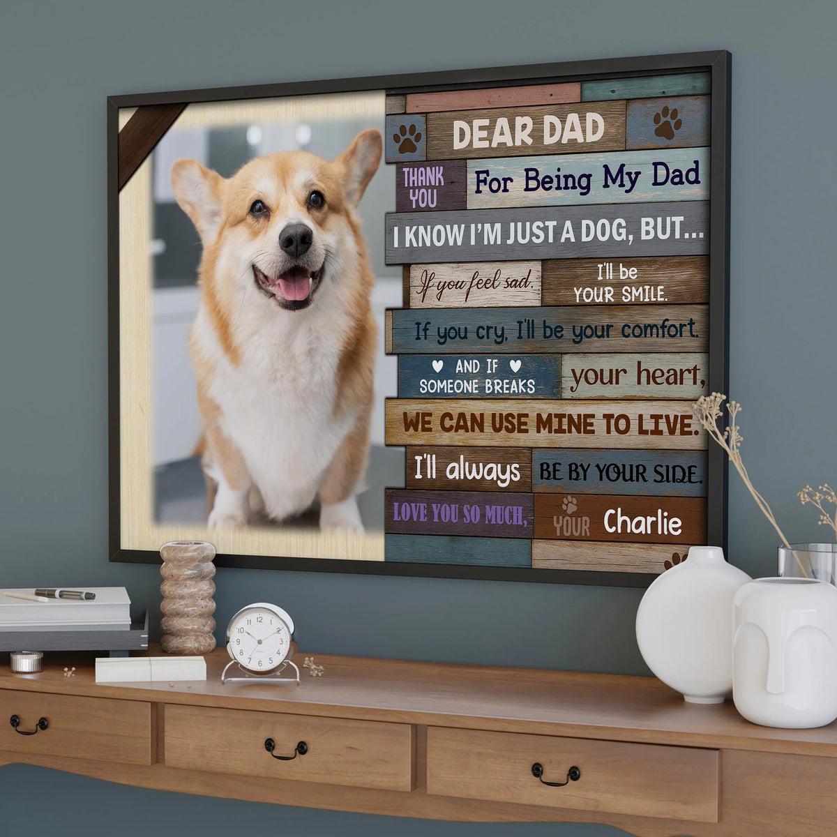 Dear Dad Thank You For Being My Dad, Dog and Wooden Planks Design