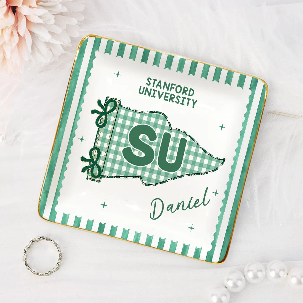 University Pennant Custom Jewelry Dish - Personalized Graduation Gift for Her