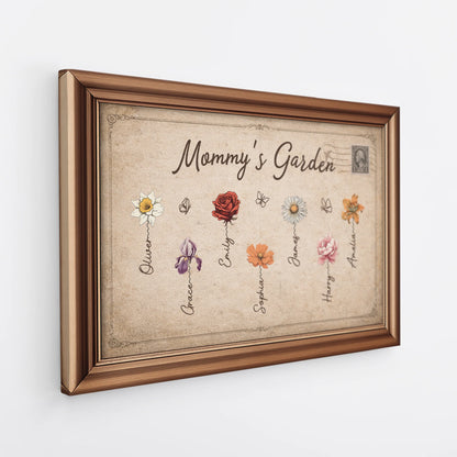 Grandma's Garden Personalized Canvas / Poster - Custom Birth Month Flower Wall Art Gift for Mom