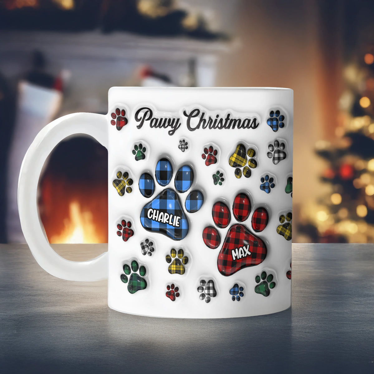 Pawy Christmas Personalized Ceramic Mug for Dog Lovers - Custom Pet Name Holiday Coffee Cup Gift