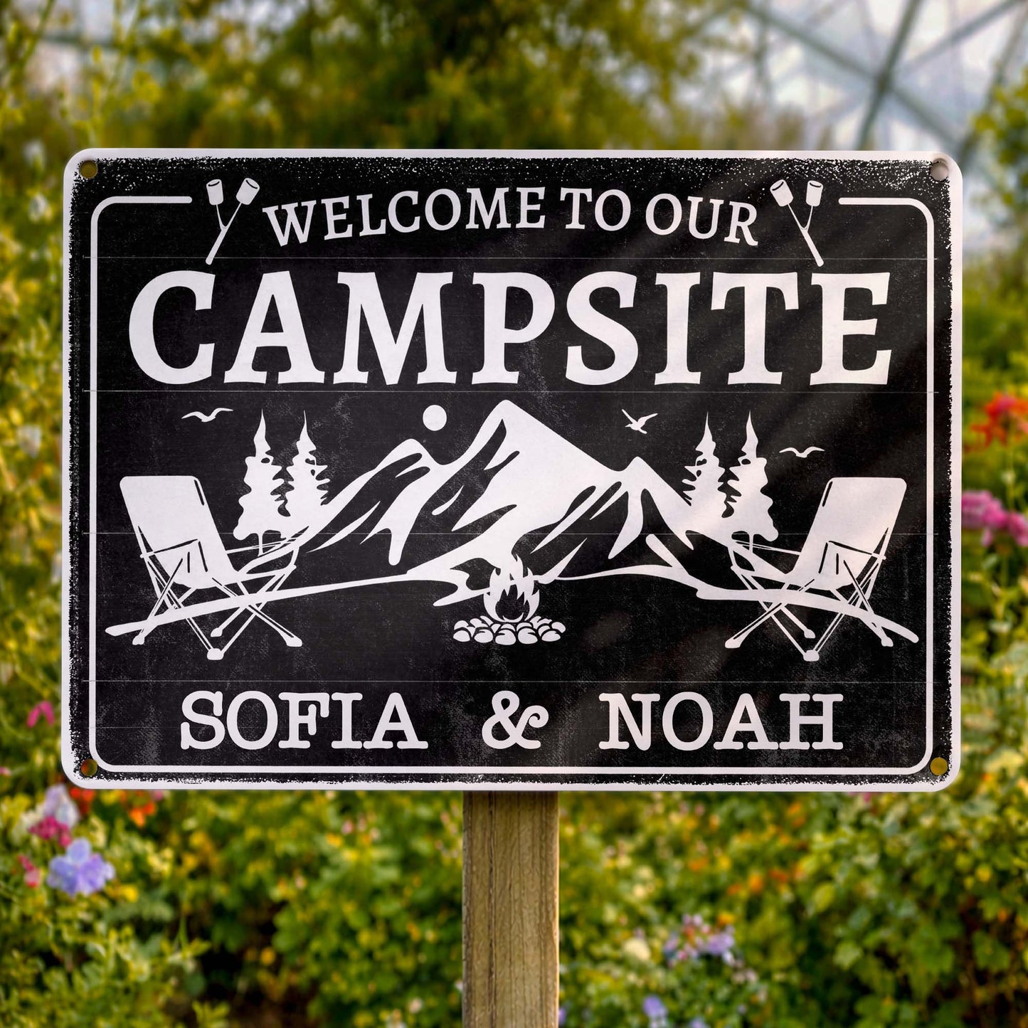 Custom Campsite Metal Sign for Couples with personalized design details for meaningful gifting image 7