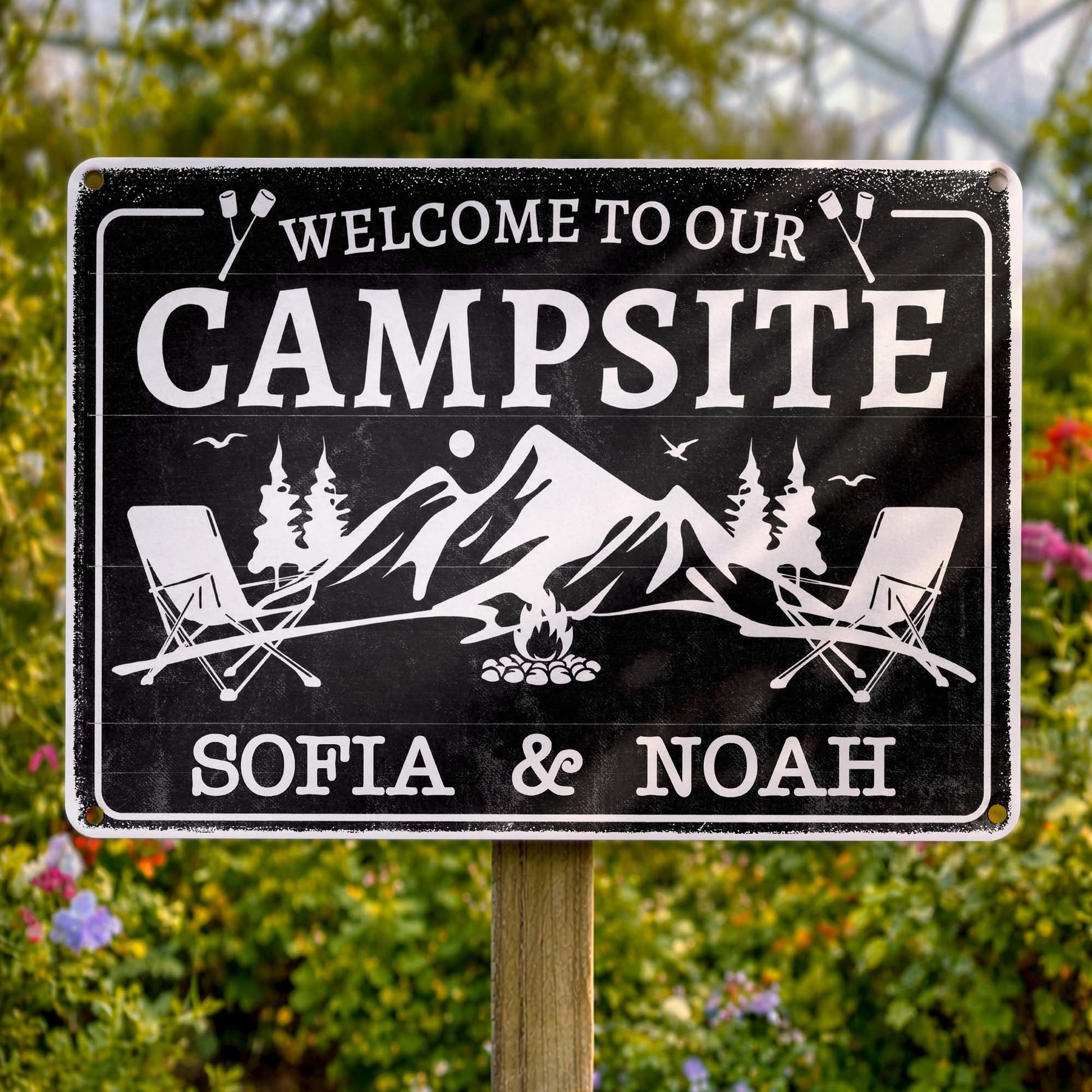 Custom Campsite Metal Sign for Couples with personalized design details for meaningful gifting image 7