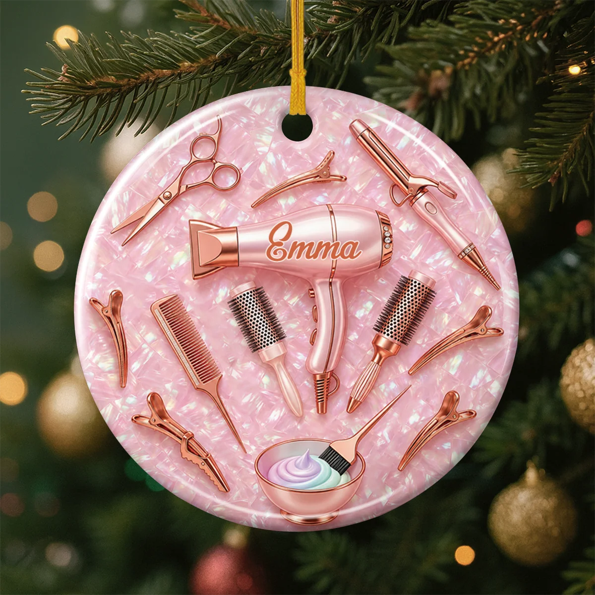 Custom Hairstylist Name Ceramic Ornament - Personalized Hairdresser Salon Gift for Her
