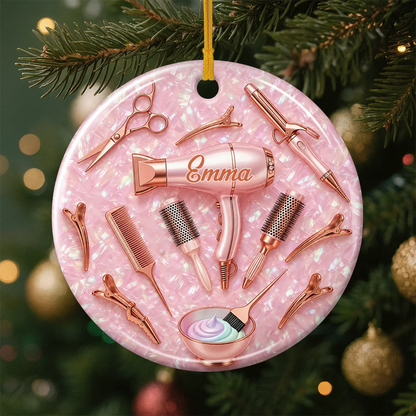 Custom Hairstylist Name Ceramic Ornament - Personalized Hairdresser Salon Gift for Her