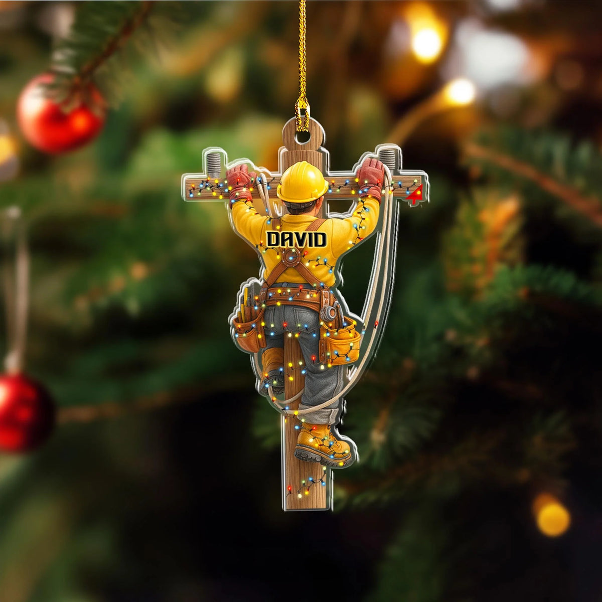 Hardworking Hero Personalized Lineman Acrylic Ornament - Christmas Keepsake for Electrical Workers