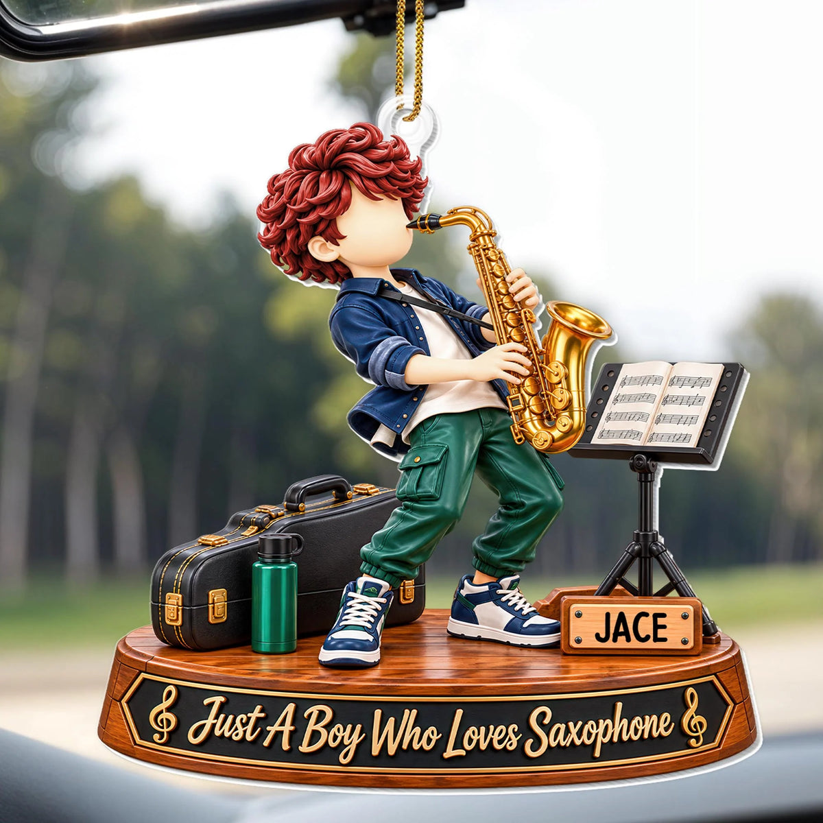 "Just A Boy Who Loves Saxophone" Personalized Acrylic Ornament - Custom Christmas Gift for Son or Grandson
