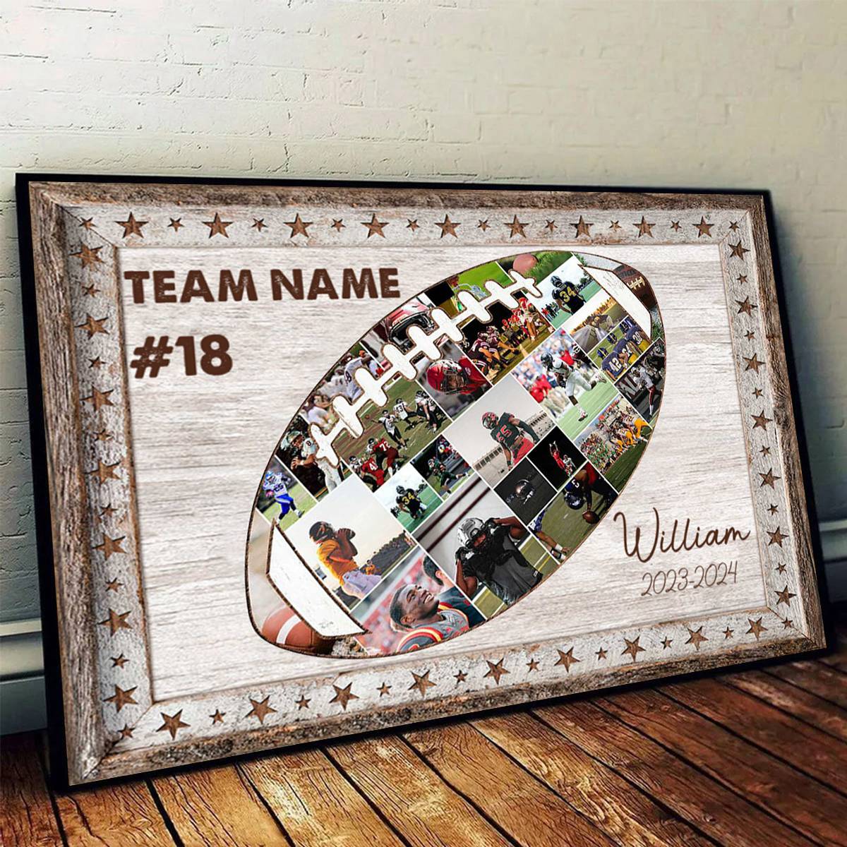 Custom Football Photo Collage Canvas personalization view for Son/Grandson