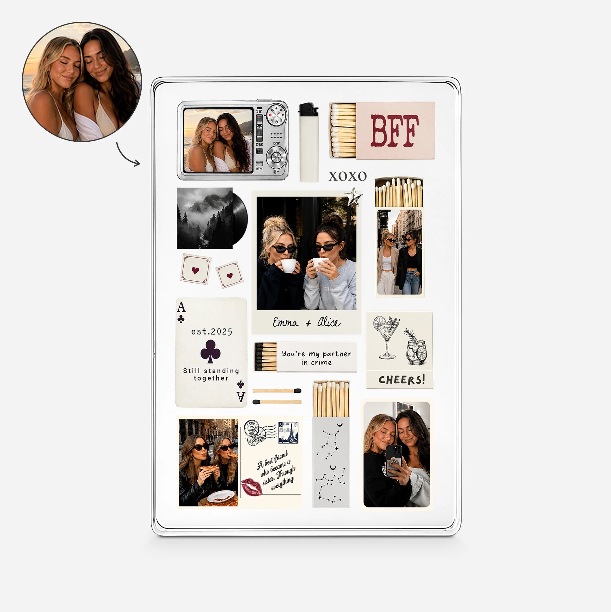 Custom best friend photo acrylic plaque with personalized names and pictures for a unique BFF gift.