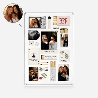 Custom best friend photo acrylic plaque with personalized names and pictures for a unique BFF gift.