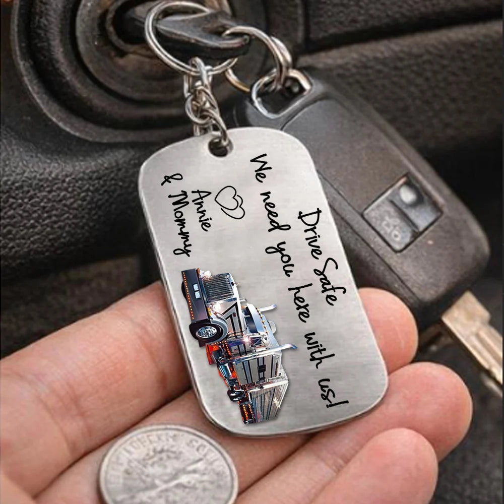 Custom Photo Drive Safe Keychain, Truck Driver Keychain, Gift for Father's Day, Valentine for Trucker A2110 Li29