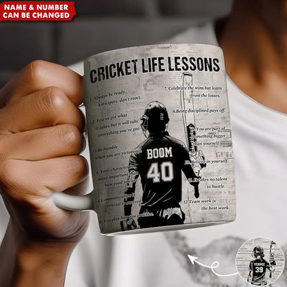 Cricket Life Lessons – Personalized Mug for Players and Fans, Custom Birthday Gift