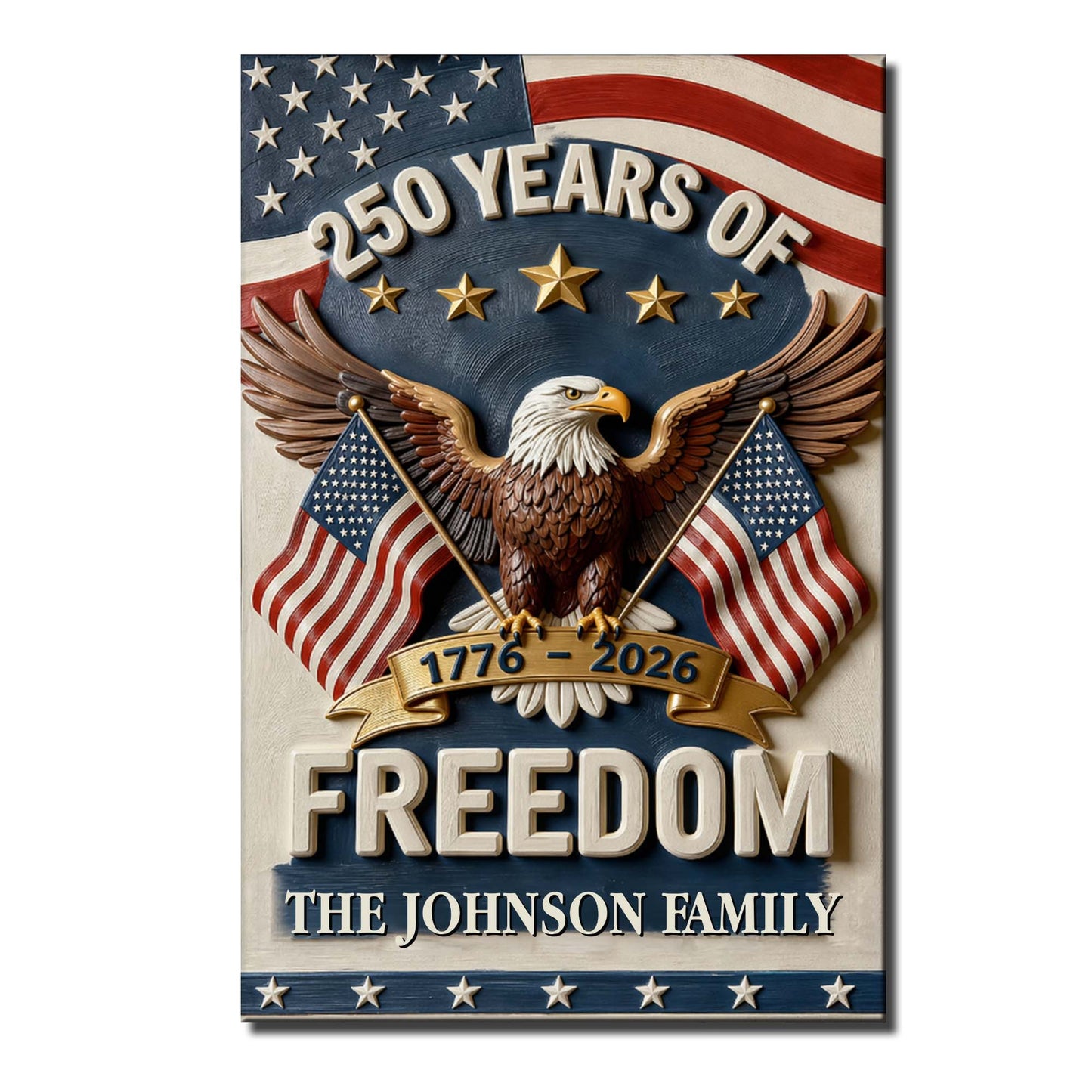 Custom patriotic family name canvas poster featuring a bald eagle and American flag for home decor image 8