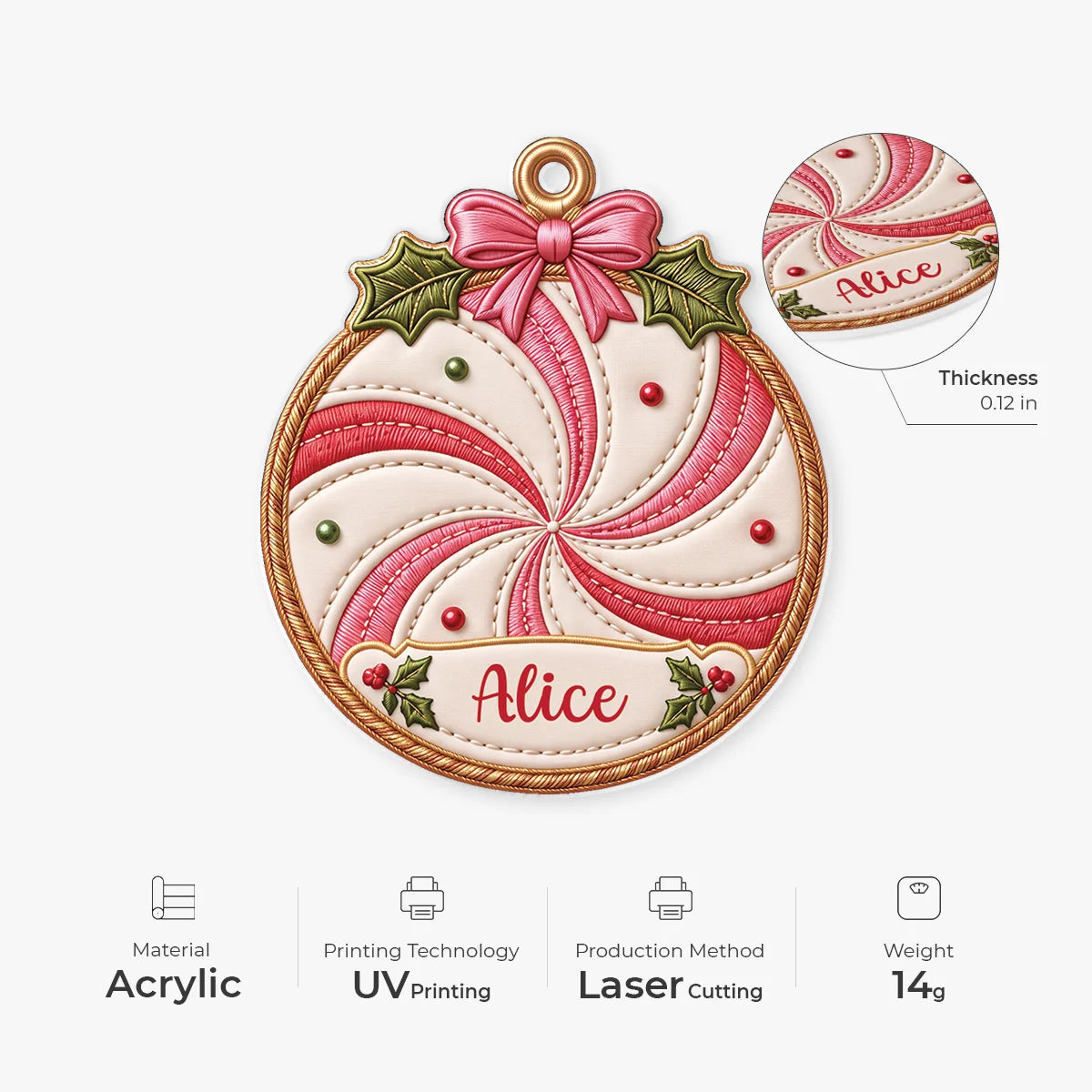 Custom Name Acrylic Ornament - Cute Personalized Christmas Gift for Kids & Family
