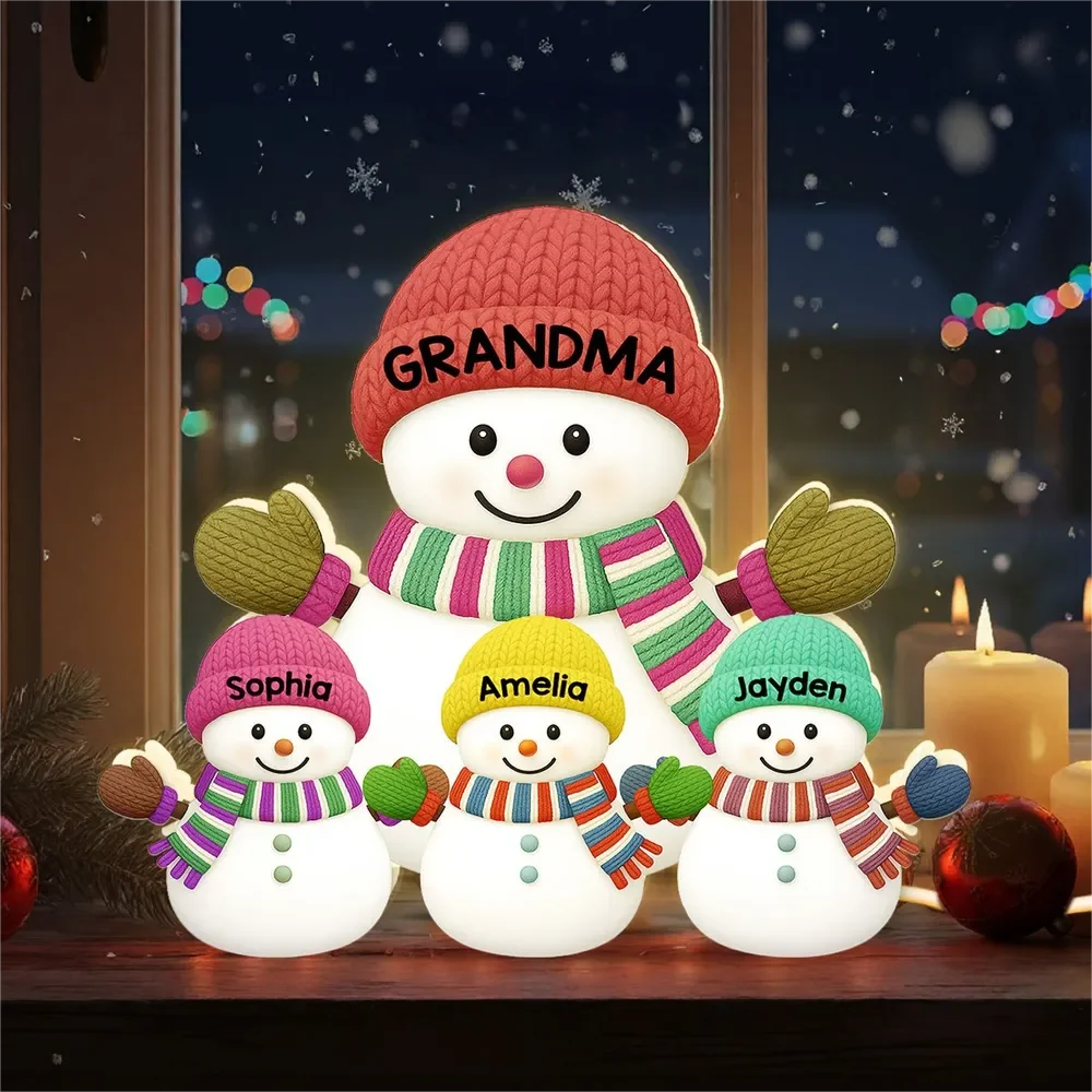 Grandma & Grandkids Snowman Custom Night Light Box - Personalized Holiday Keepsake Gift