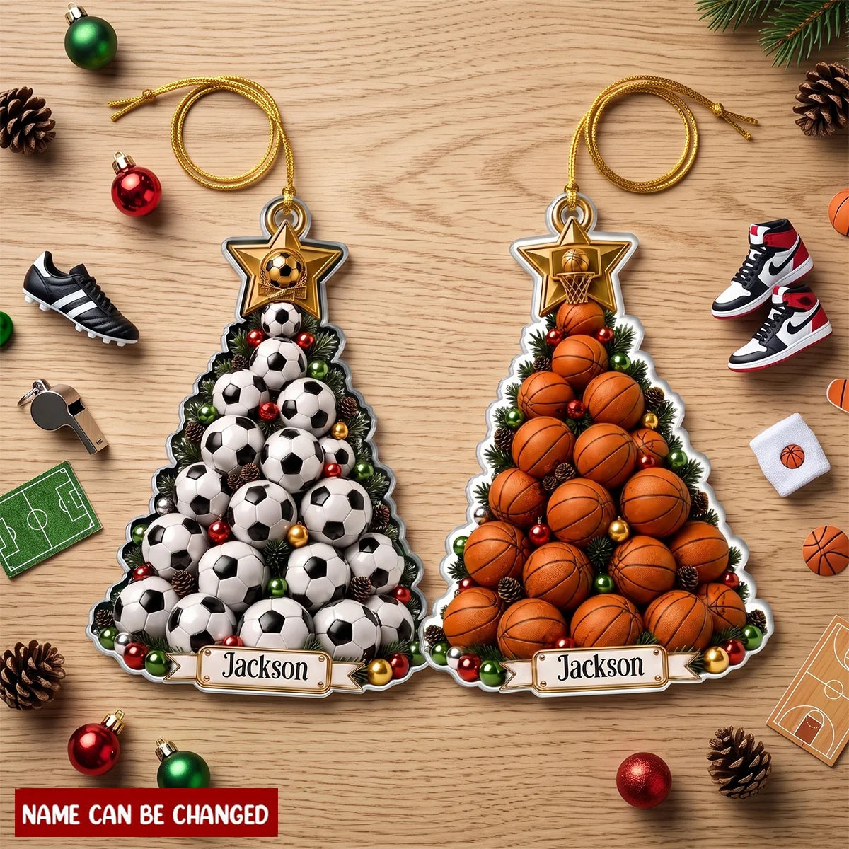 Personalized Sports Tree Acrylic Ornament - Custom Christmas Keepsake Gift for Sports Lovers