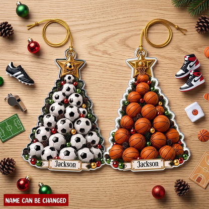 Personalized Sports Tree Acrylic Ornament - Custom Christmas Keepsake Gift for Sports Lovers