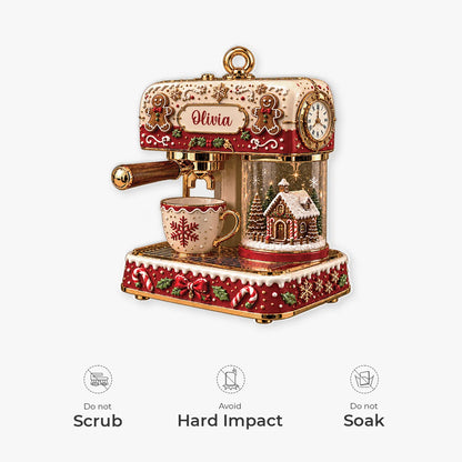 Gingerbread Coffee Machine Acrylic Ornament - Personalized Holiday Keepsake Gift for Bakers and Baristas