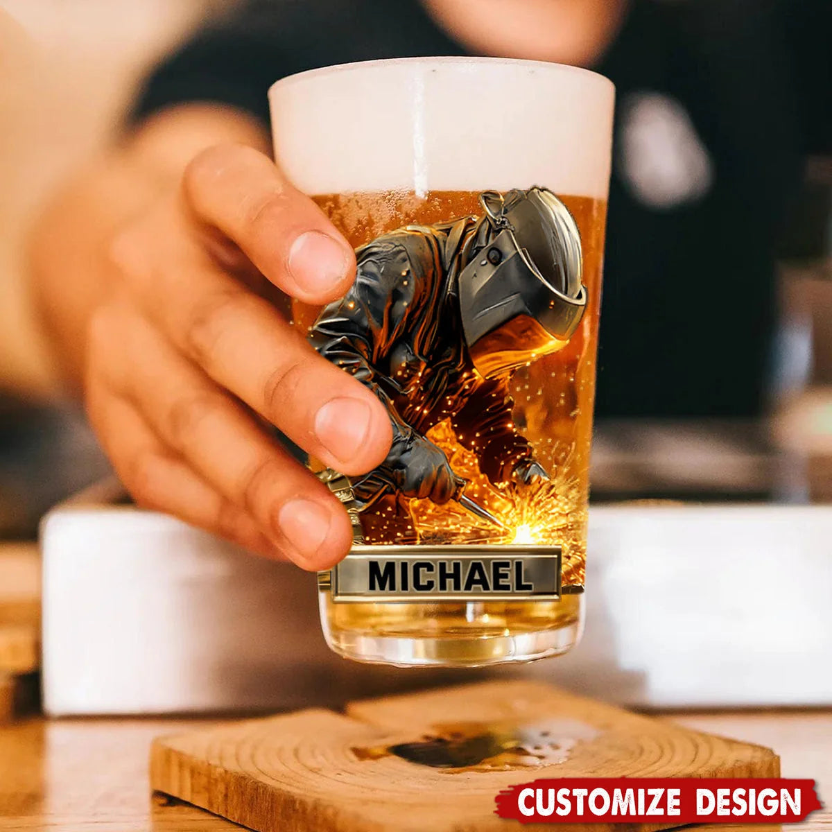 Strong Welder Personalized Beer Glass - Custom Name Gift for Welders