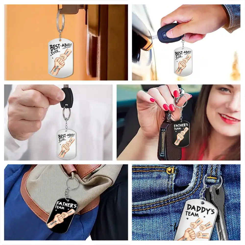 Personalized dad keychain with kids names and fist bump design for Father's Day image 6