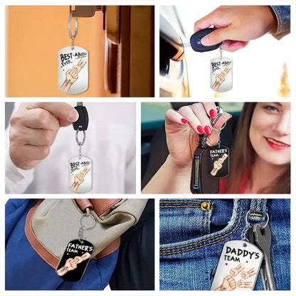Personalized dad keychain with kids names and fist bump design for Father's Day image 6