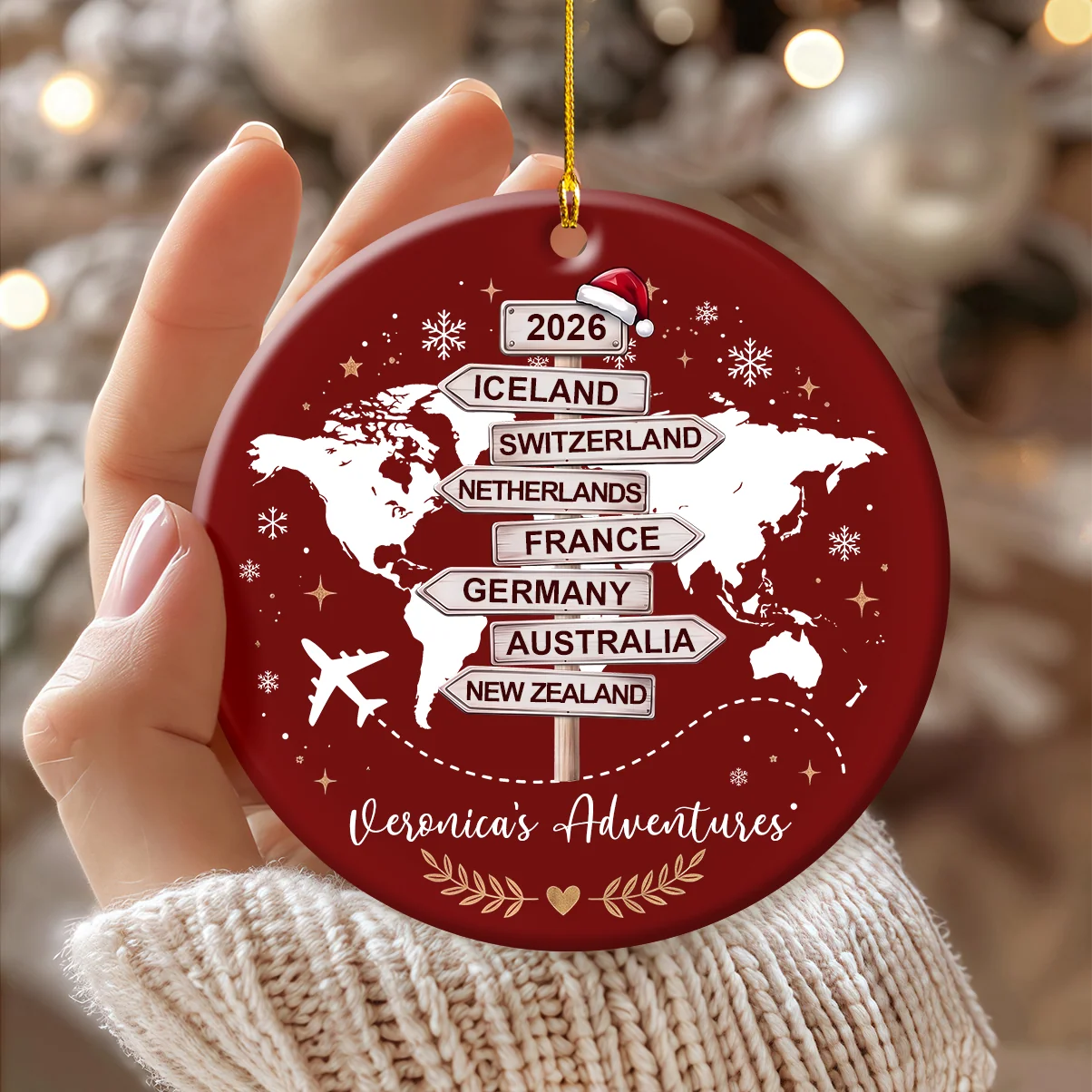 Personalized Travel Ceramic Ornament - Custom Trip Map Keepsake Gift for Travelers