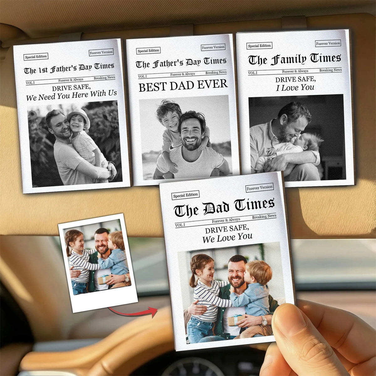 The Dad Times Drive Safe Personalized Car Visor Clip - Custom Wooden Gift for Dad