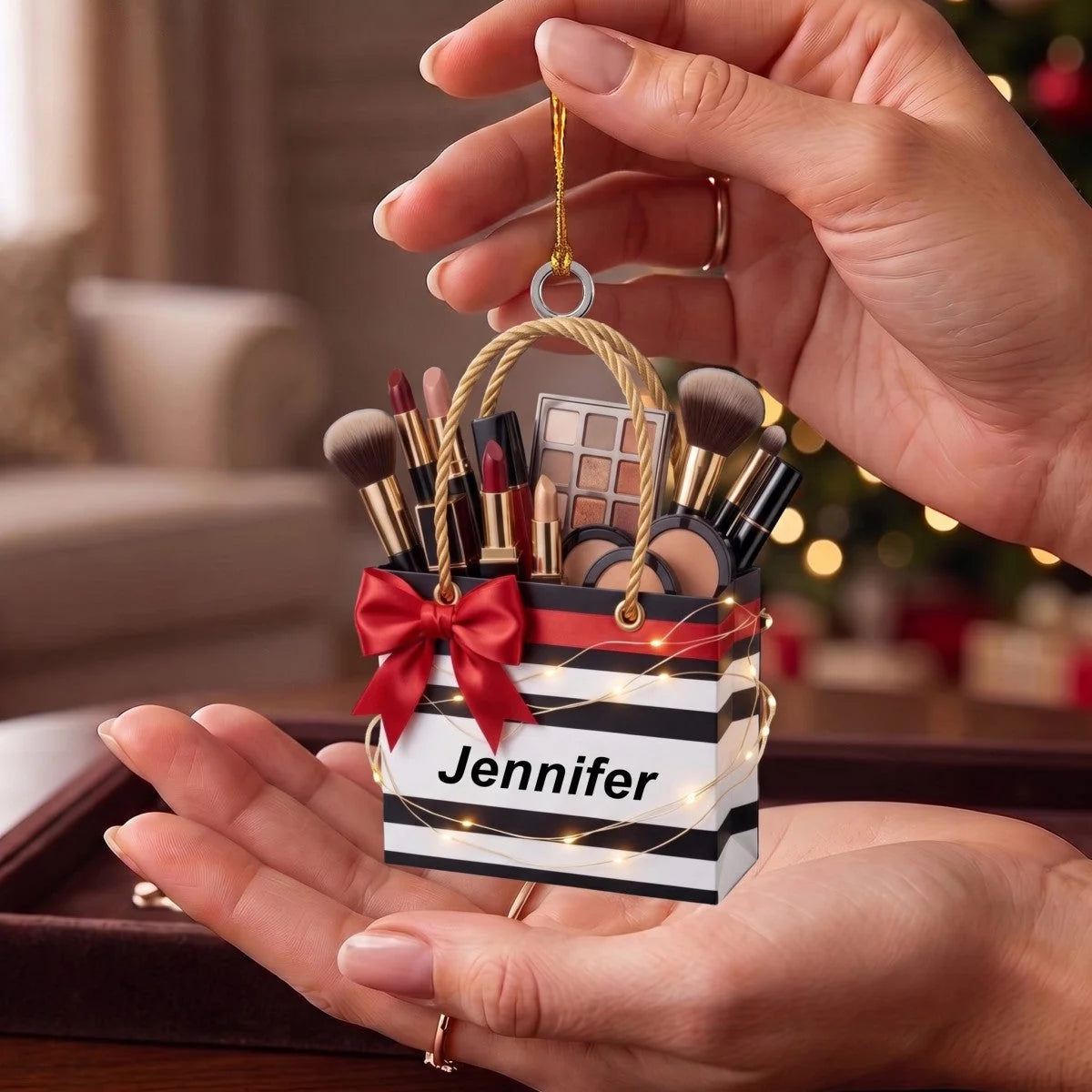 Personalized Makeup Lover Acrylic Ornament - Custom Beauty Bag Gift Idea