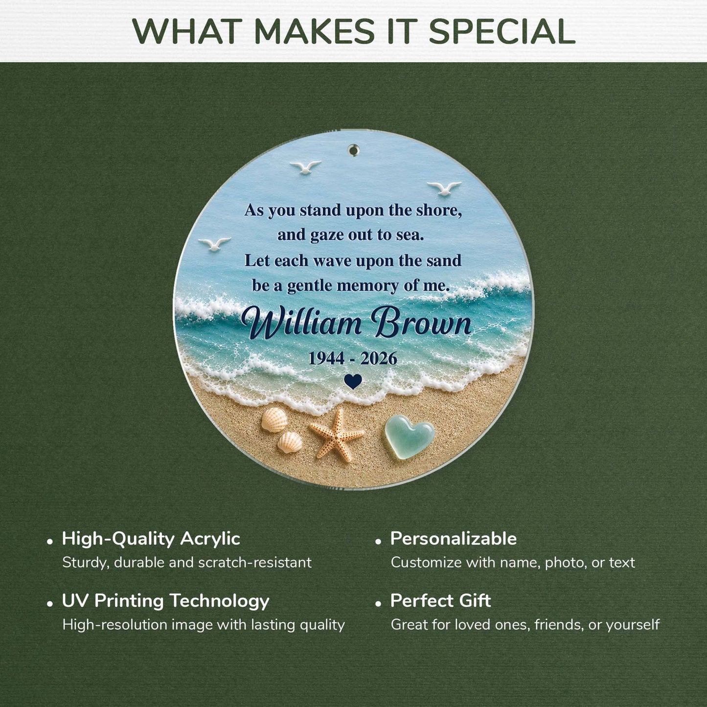 Let Each Wave Upon The Sand - Personalized Memorial Beach Acrylic Ornament