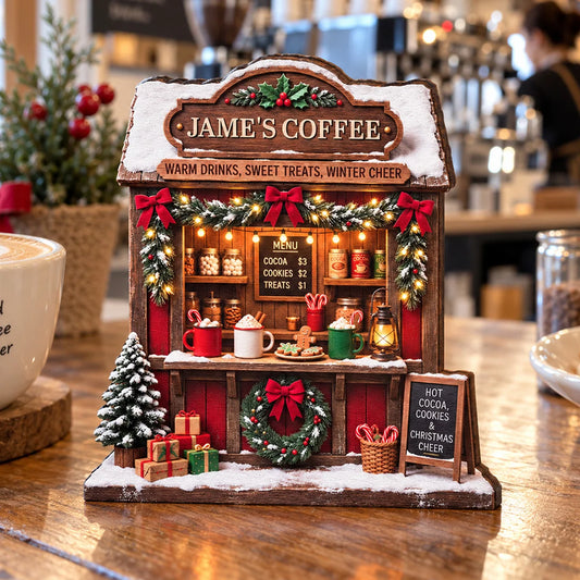 Warm Drinks Sweet Treats Personalized Wooden Block - Cozy Christmas Coffee Shop Gift for Family