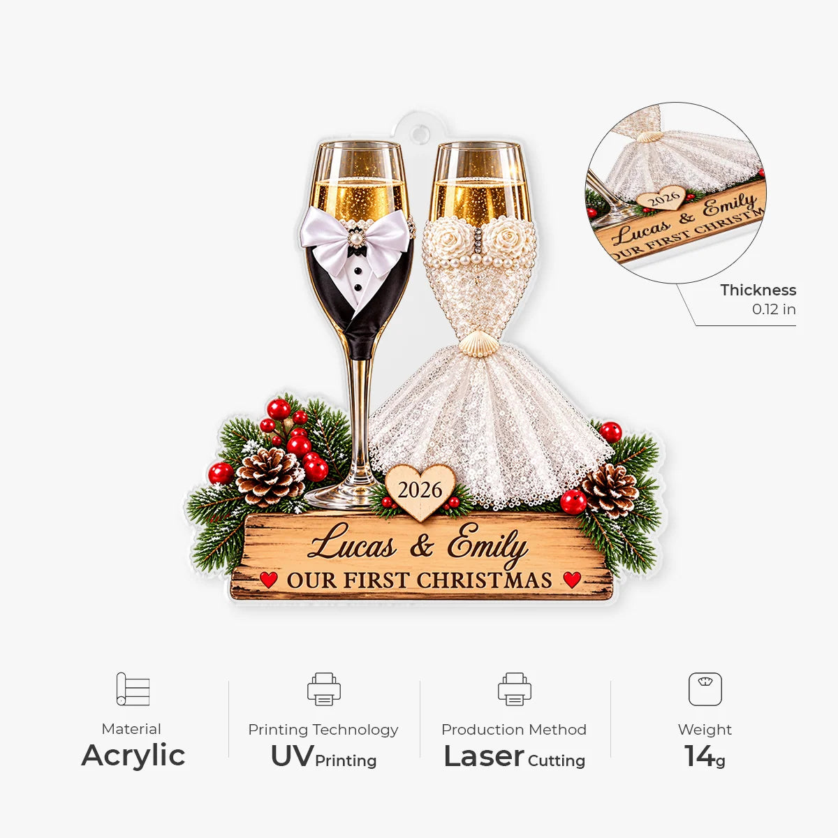 Our First Christmas Personalized Acrylic Ornament for Couples - Custom Wedding Keepsake with Names