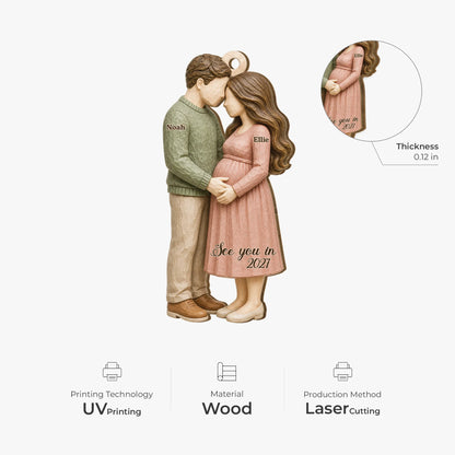 "See You In 2027" Personalized Wooden Ornament for Expecting Couples - Parents to Be Keepsake
