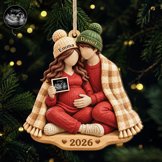Expecting Couple Personalized Wooden Ornament - Custom Ultrasound Keepsake Gift for New Parents