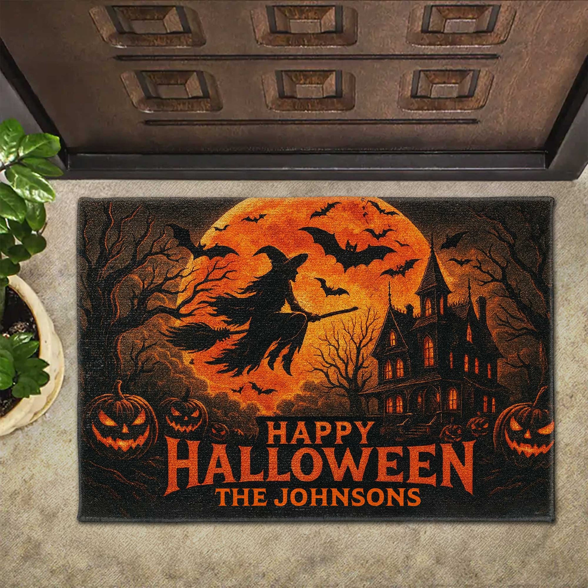 Happy Halloween Witch And Bats Design